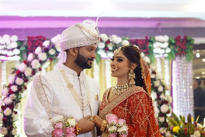Bride and groom during wedding ceremony rituals